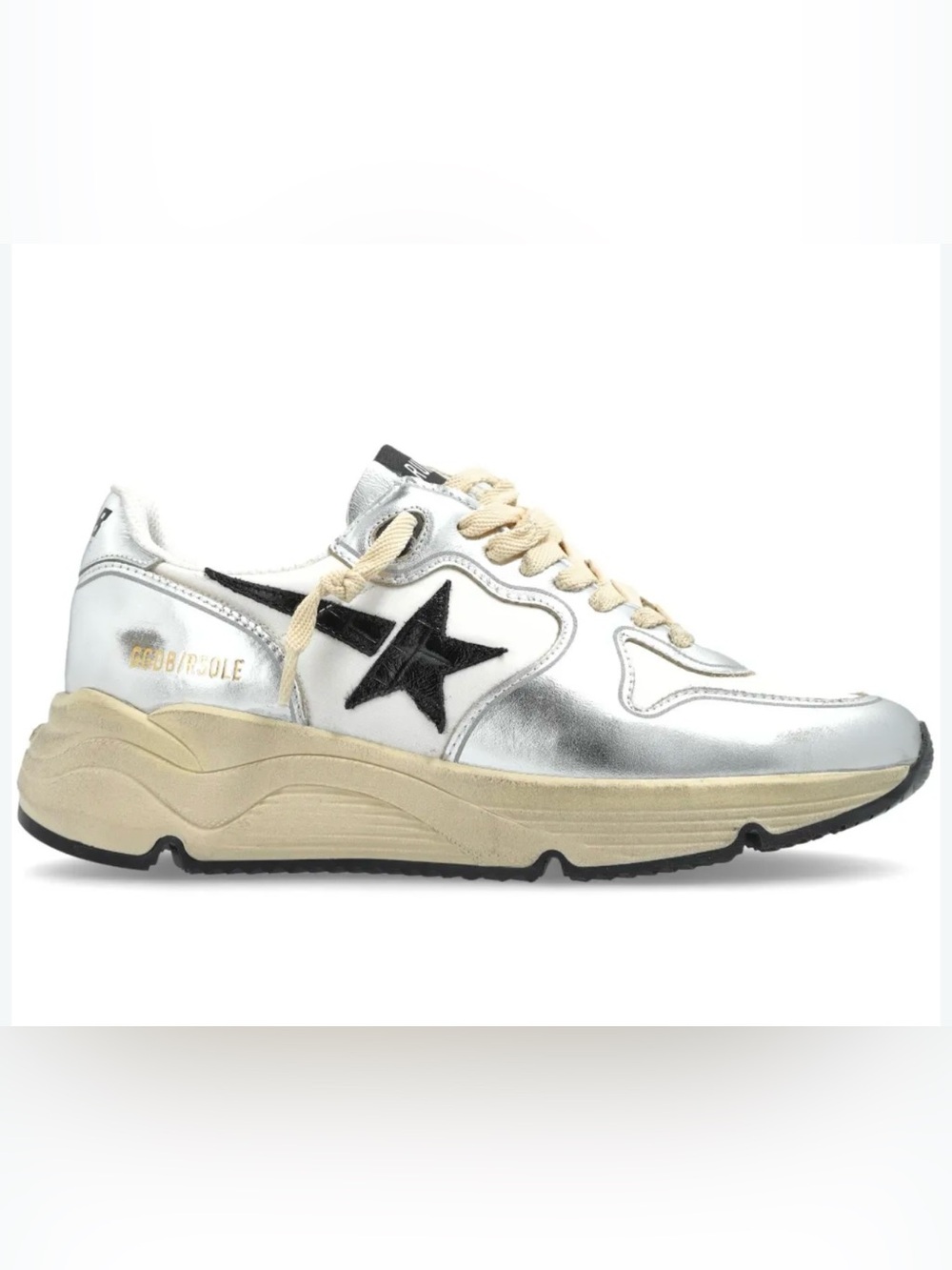 Golden Goose Running Sole Sneakers Silver and Black Star